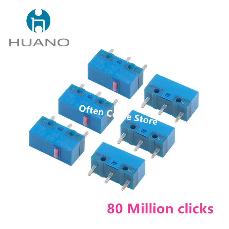 

New HUANO Blue Shell Pink dot Mouse Micro Switch Button 80 Million Life computer game mouse