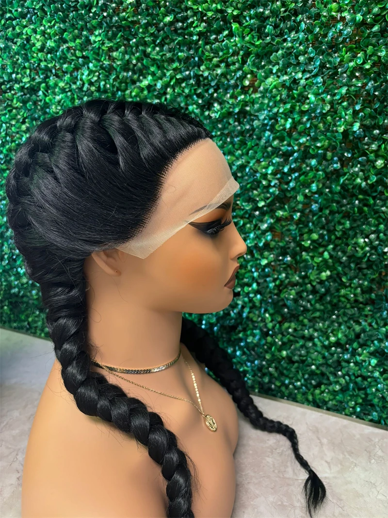 Peruca dianteira de renda sintética trançada para mulheres negras, 360 perucas trançadas Cornrow, cabelo de bebê, sem nós, 30 polegadas