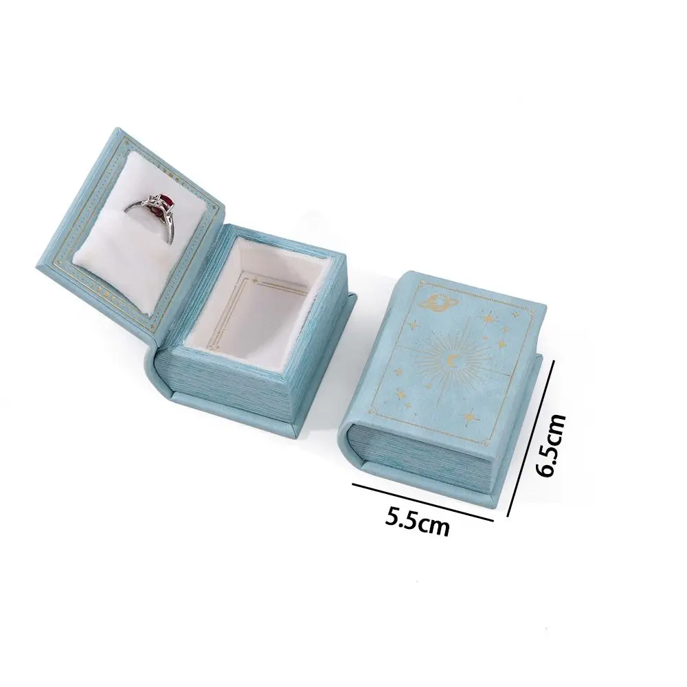 Caixa de anel de couro pu de alta qualidade, suporte de anel retrô em forma de livro, tampa flip, caixa de armazenamento de presente de joias