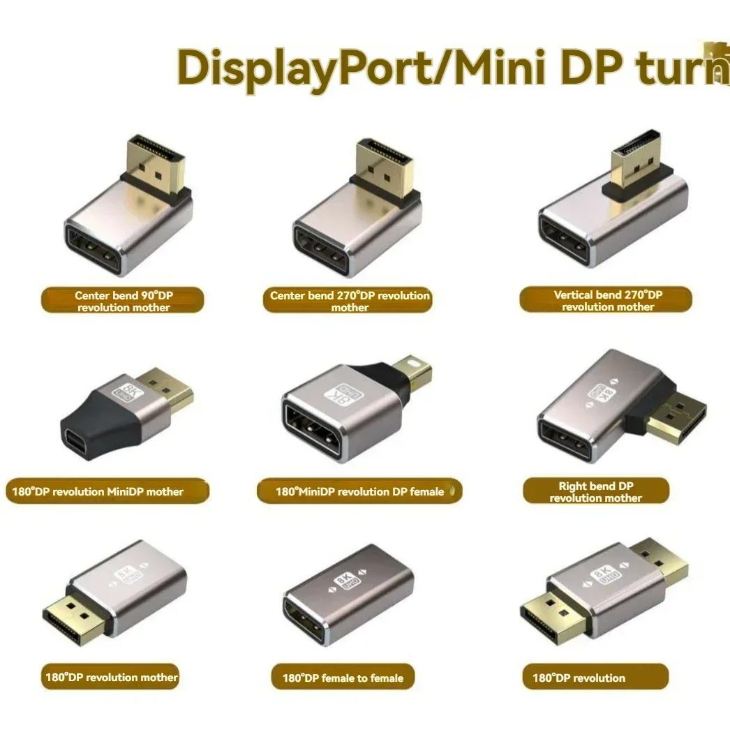 DP male-to-female 90 degree right Angle Elbow Computer Graphics Card Display Displayport converter 4K144hz HD steering head 8k