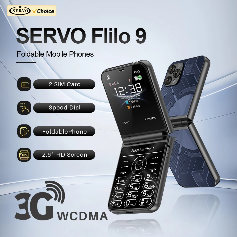 SERVO Flilo9 Foldable Mobile Phone 3G Network Dual SIM Standby MP4 Player Flashlight FM Radio 2.6