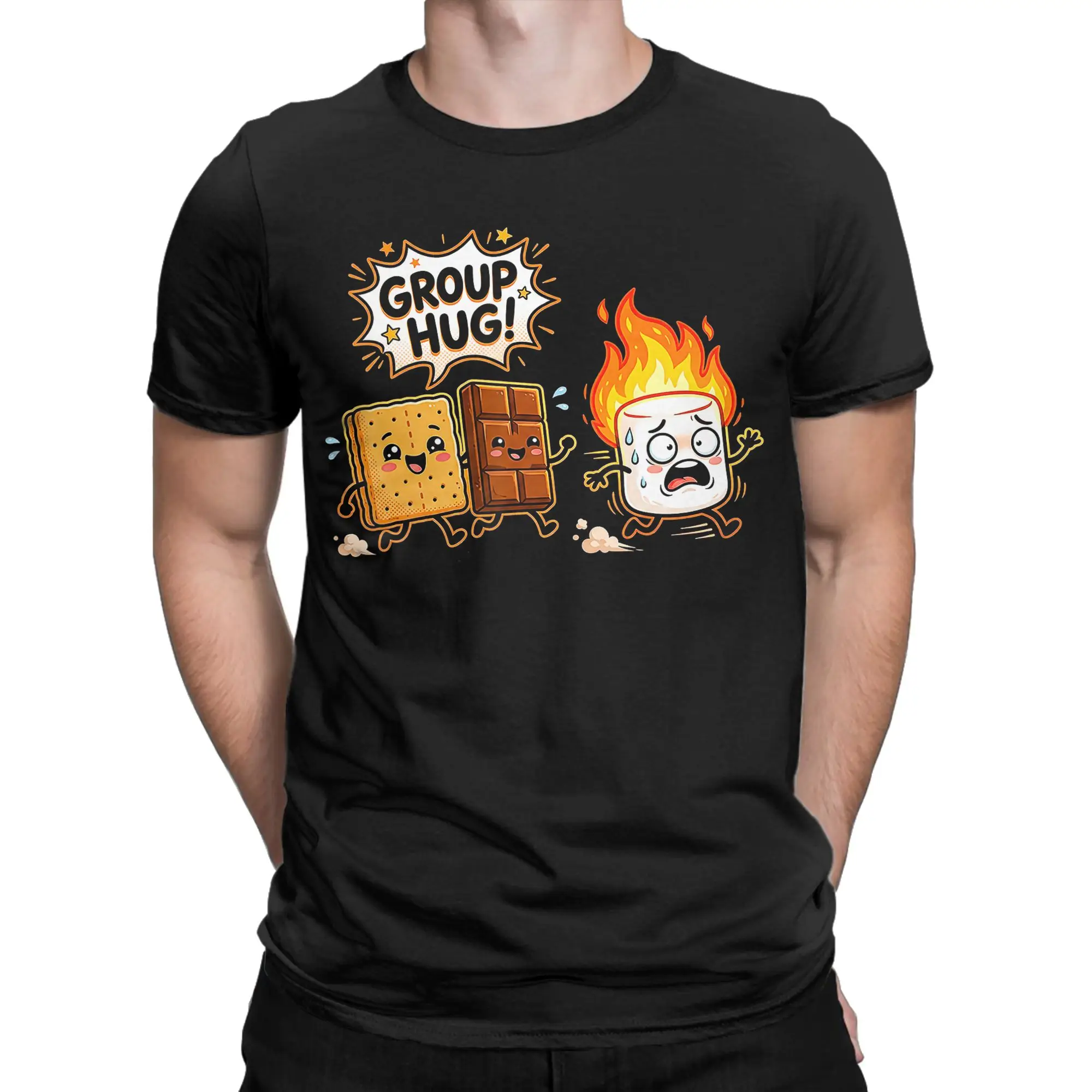 Camping Group Hug Smores Marshmallow Campfire Humor RV Trip T-Shirt Summer T-Shirts Plus Size Tees Short-Sleeved Tshirt