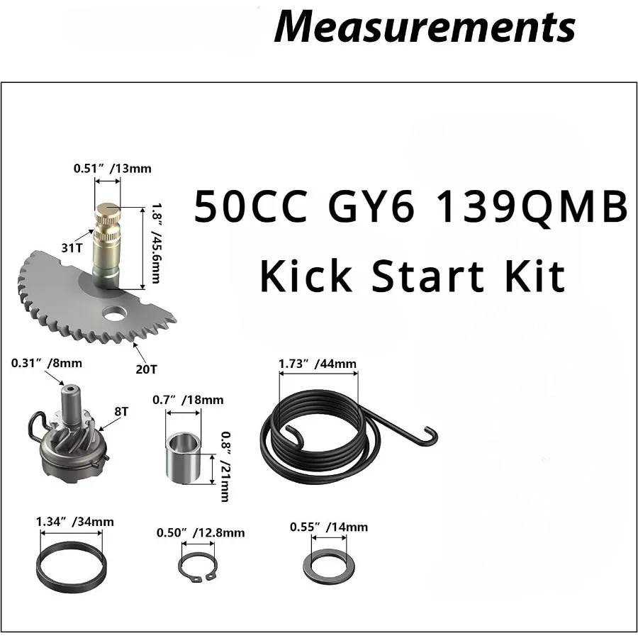 49CC 50CC GY6 139QMB For Chinese Moped Scooter ATV Kick Start Kit Complete Gear Level Shaft Spring Pinion Pin TQ Starter Motor