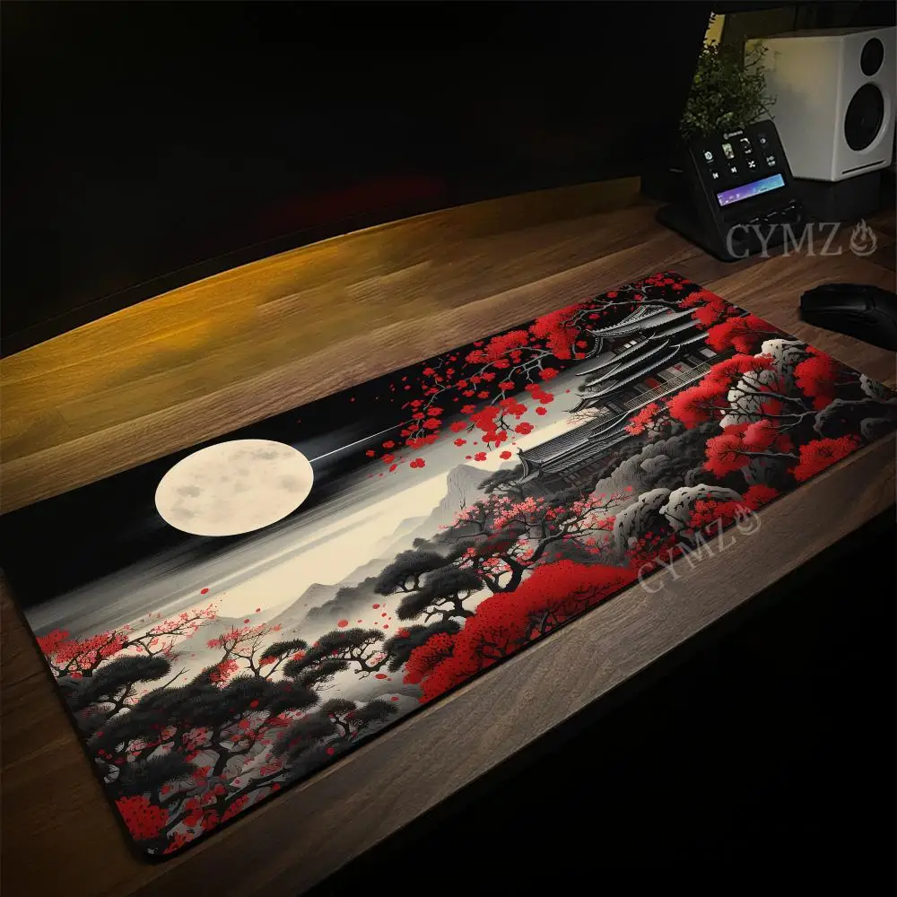 Visual aesthetic style full moon fantasy landscape large Mouse Pad Desk Mat Non-Slip Durable Stitched Edge Gaming pad office rug