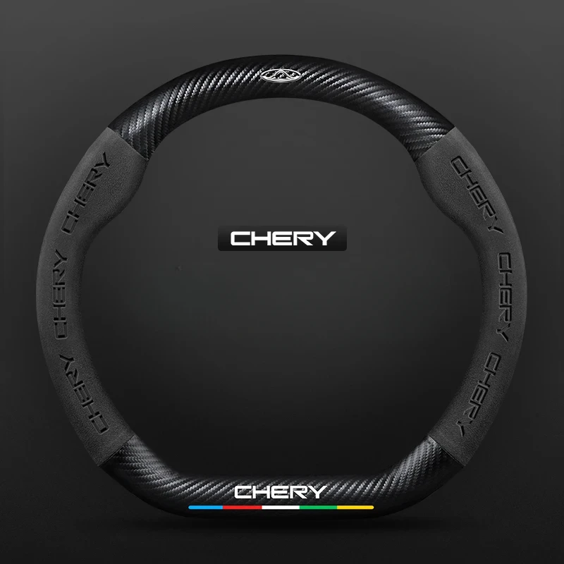 

Suede Carbon Fiber Embossed Steering Wheel Cover 38CM For Chery TIGGO 7 Pro 8 4 5 3 2 T11 5X Pro Arrizo 6 Car Accessories