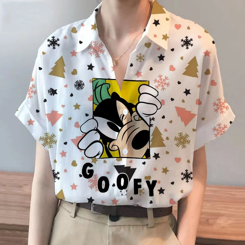 Summer Christmas New Street Style Disney Brand Mickey And Minnie Anime Short Sleeve Shirt Fashion Casual Ladies Kawaii Top Y2k