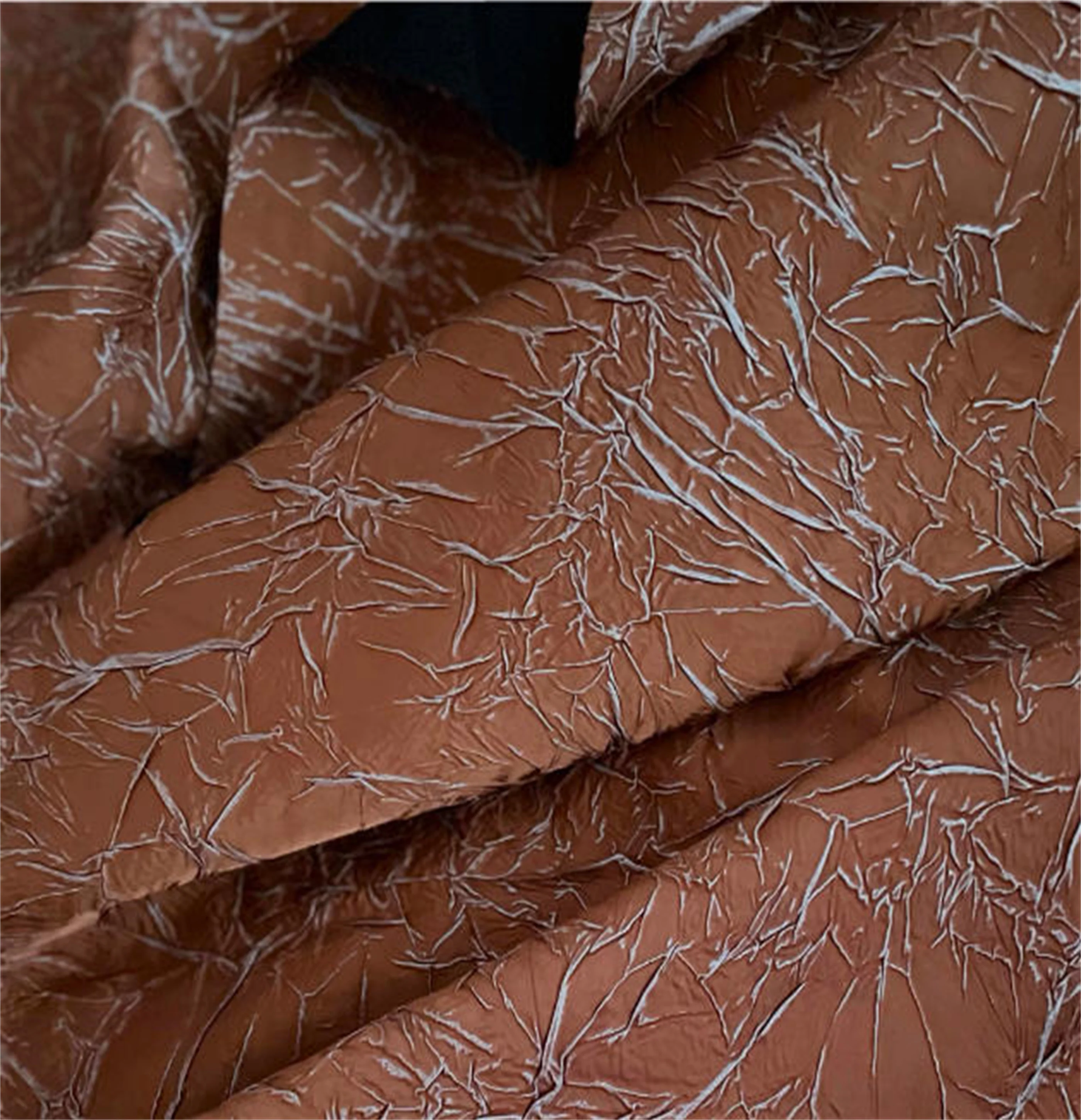 Silver coated pleated and cracked fabric, three-dimensional reconstruction fabric, creative outerwear designer fabric