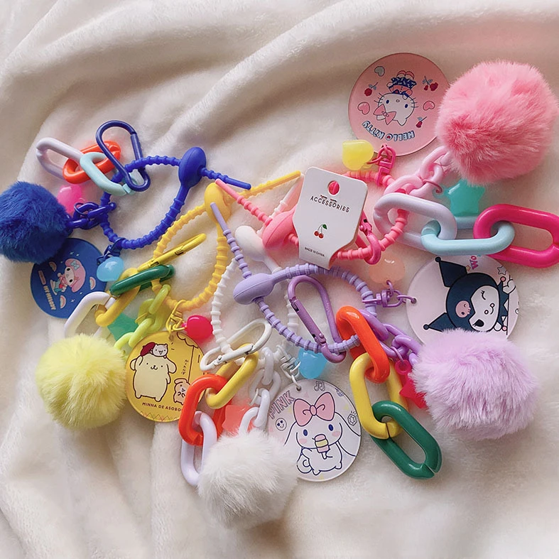 

Kawaii Sanrio Character Cinnamoroll Kuromi Melody Keychain Portable Mirror Keychain Students Anime Peripheral Accessories Gift