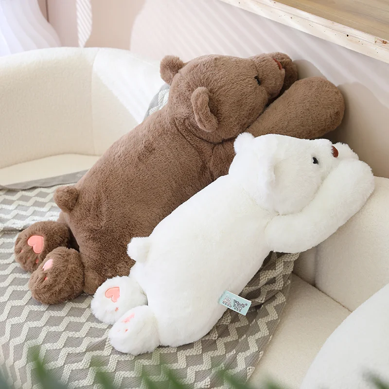 60-120cm Cute Plush Lying Sleeping Bear Pillow Kawaii Long Arm Polar Bear Dolls Soft Bed Cushion Stuffed Soft for Children Gifts