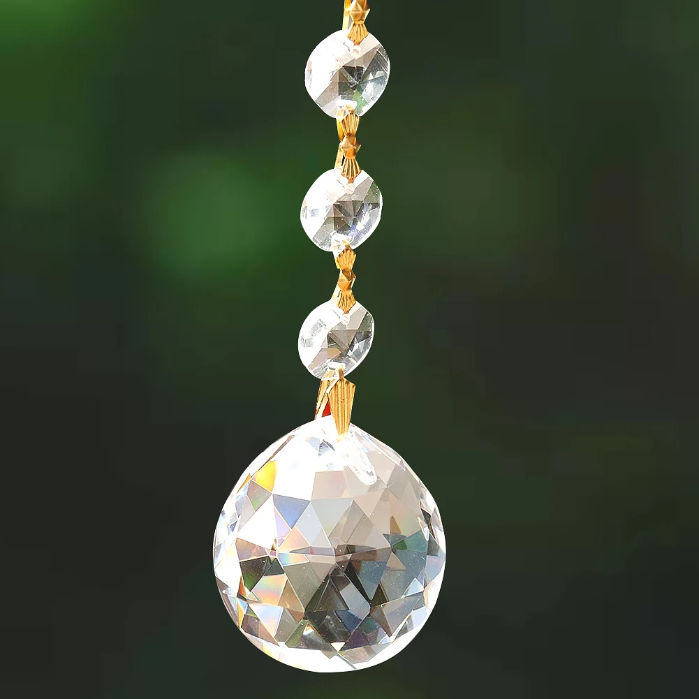 Handmade Braided Connector Clear Octagonal Beads Crystal Ball Pendant Faceted Prism Shiny Sun Catcher Yard Garden Hanging Decor