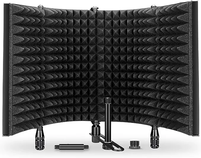 

Foldable Studio Microphone Shield 5 Panel Adjustable Microphone Shield Isolation Reflection Filter Vocal Booth for Recording