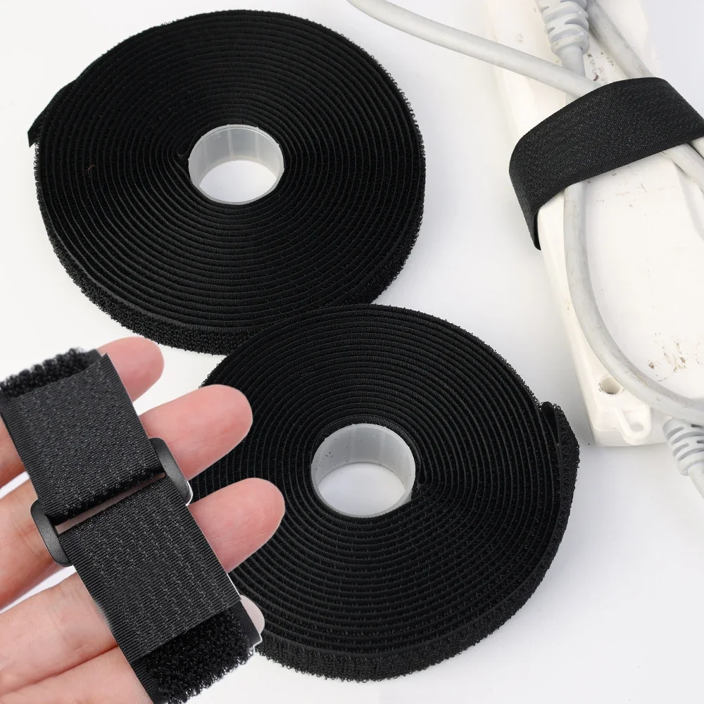 Reusable Fastening Cable Ties Nylon Hook Loop Adjustable Self-Adhesive Securing Strap Tape with Buckle Cable Cord Management