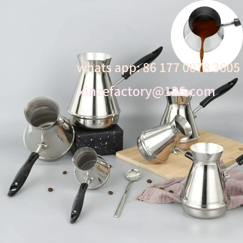 

Customizable Long Handle Stainless Steel Moka Pot European Coffee kettle Butter Melting Pot Coffee Utensils Turkish Coffee Pot