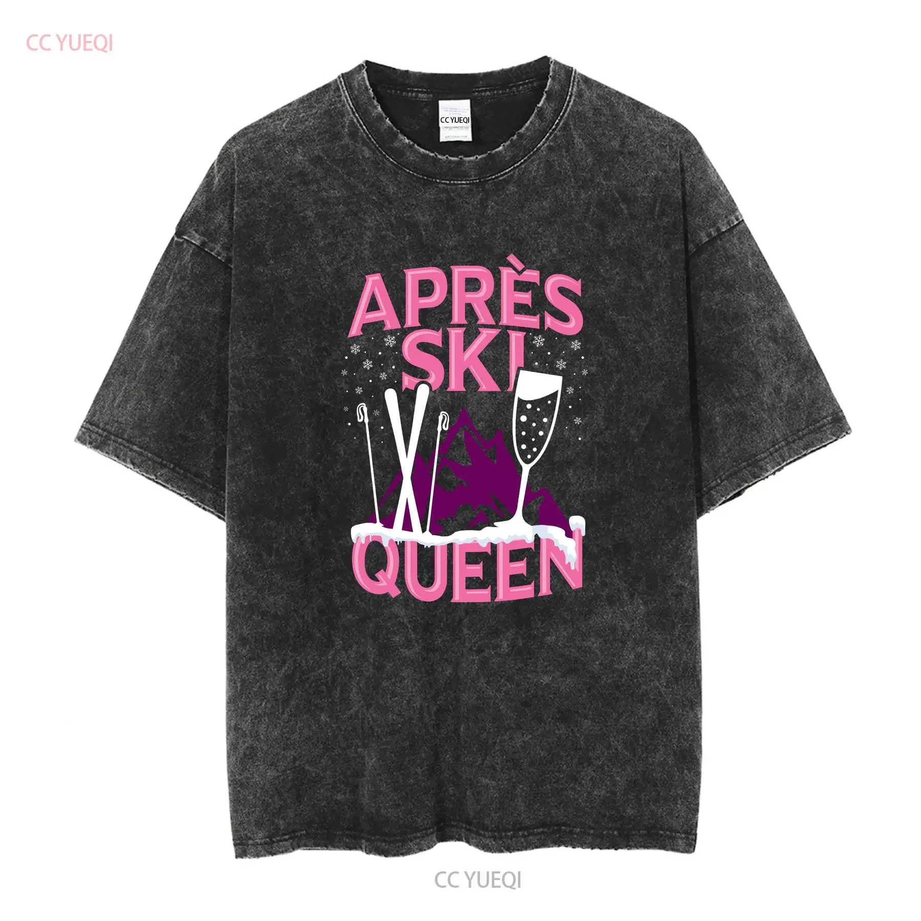 Funny Apres Ski Queen Skiing Winter Sports Party Ladies' Crewneck T Shirt long or short sleeves vintage Washed Breathable
