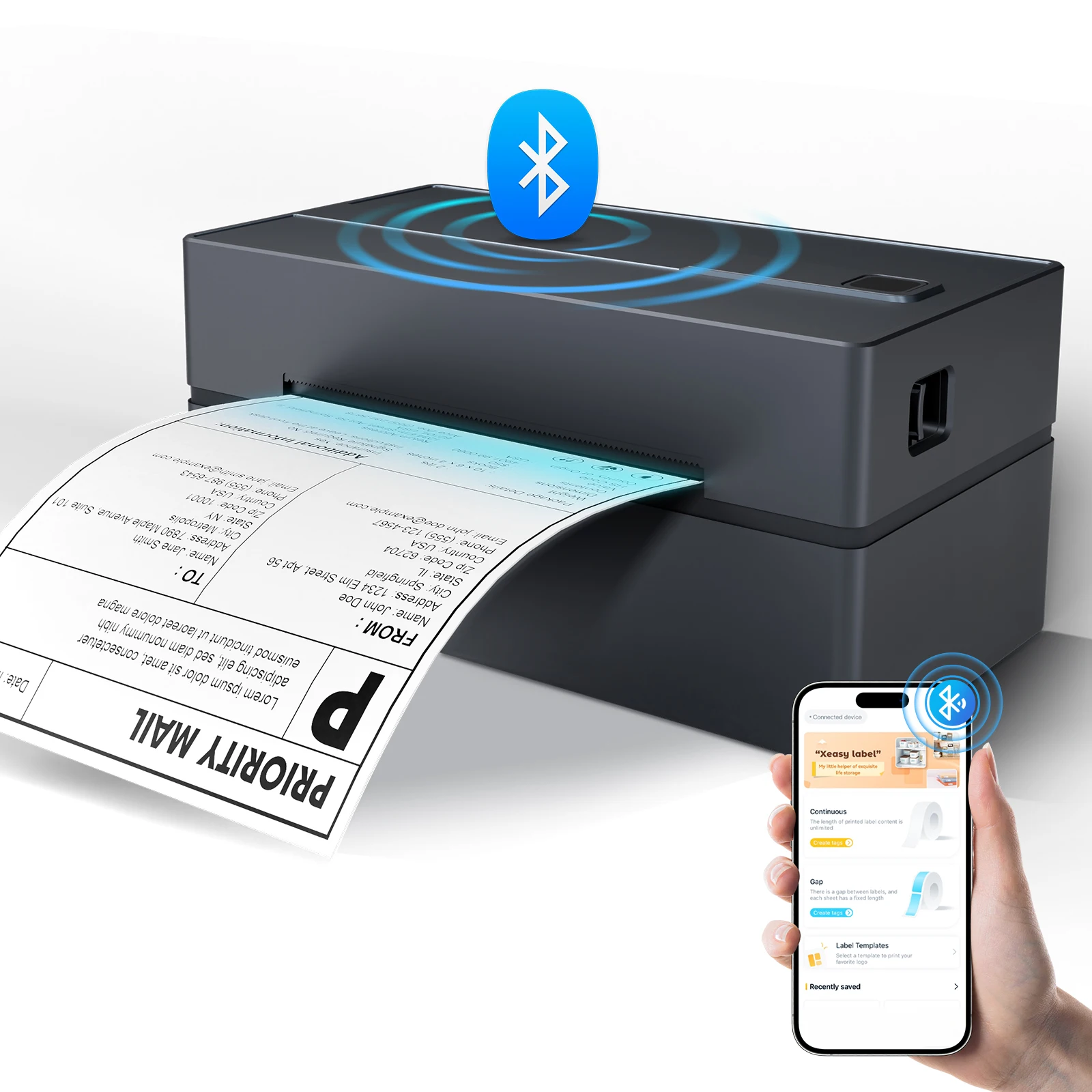 Thermal Label Printer Portable No Ink Required 203DPI 4x6 for Small Business Bluetooth USB High Speed Express Airway Bill