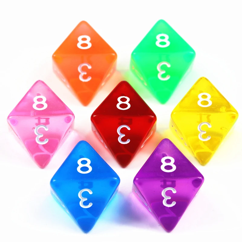 10Pcs D8 Transparent Color Dice Set, Plastic 8 Sided for Role Playing Board Games - Gaming Accessories
