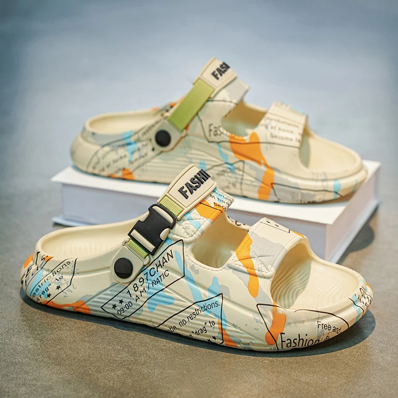 Men's Summer Outdoor Sports Slippers Anti-Slip Soft Bottom Driving Two Users Beach Coast Cool Shoes Casual Flat Footwear