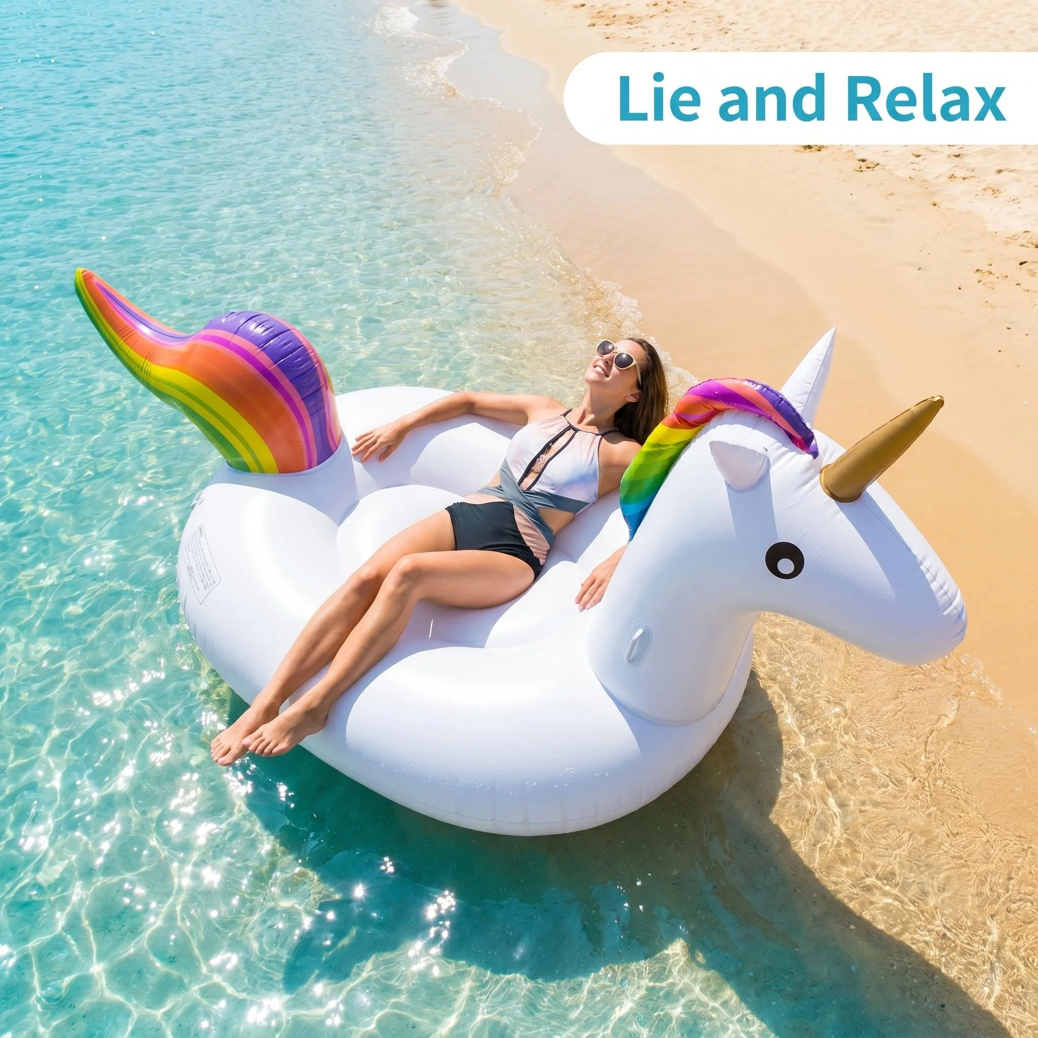Giant Inflatable Unicorn Pool Float Thickened PVC Water Raft Lounge for Teens Adults Summer Water Party Swimming Pool Beach
