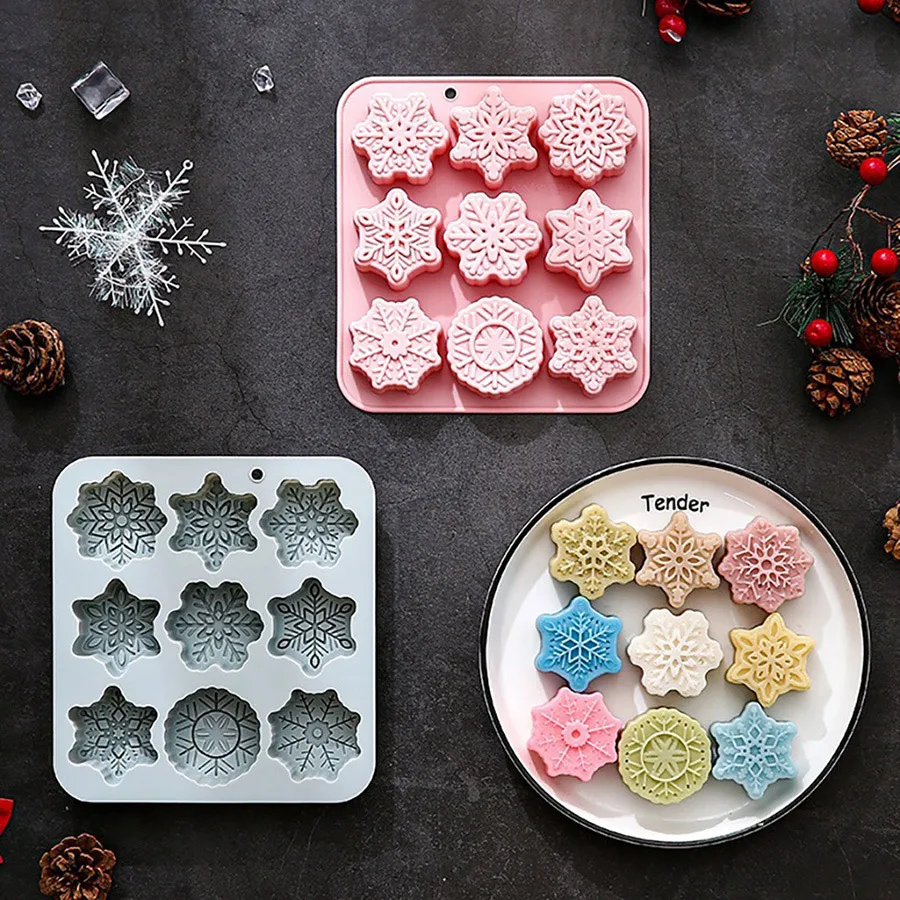 Christmas Snowflake Silicone Molds 9 Cavity Snow Chocolate BPA Free Non-stick Baking Pan for Winter Treats Durable Flexible Tray