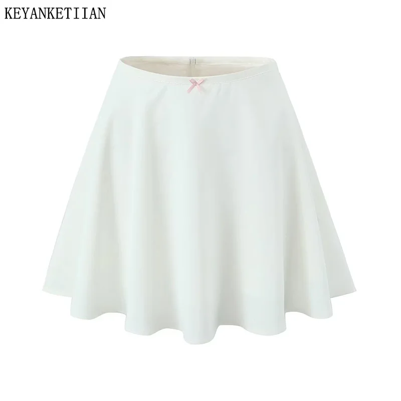 

KEYANKETIAN 2024 New Launch Women's White Mini Skirt Summer Spicy Girl Sweet Back Zipper High-Waisted A-Line Puffy Skirt Y2K