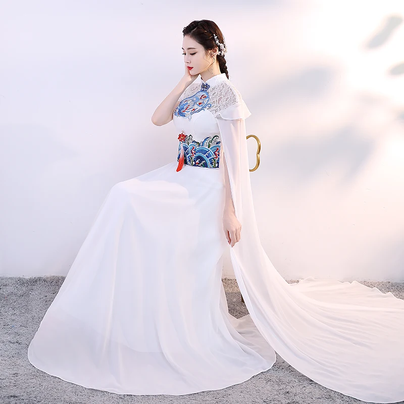 Banquet Long Gowns Women Wedding Party Dress Chinese Style Floor-Length Evening Cheongsam Elegant Slim Qipao Retro Vestido S-3XL