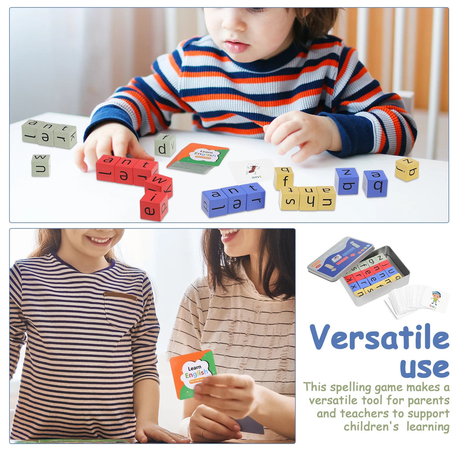 1Set Spelling Word Cards Wooden Letter Matching Game for Kids English Alphabet Learning Literacy Activity Home School Travel