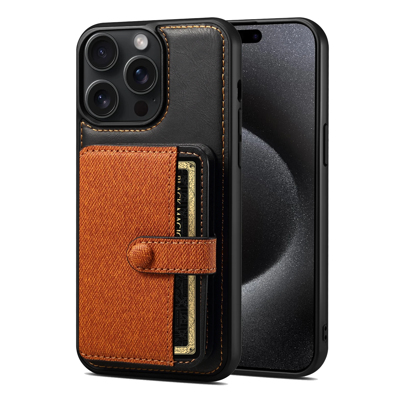 

Shockproof PU Leather Credit Card Holder Wallet Case for iPhone 15 Pro Max 14 13 12 11, Flip Kickstand Heavy Duty Phone Cover