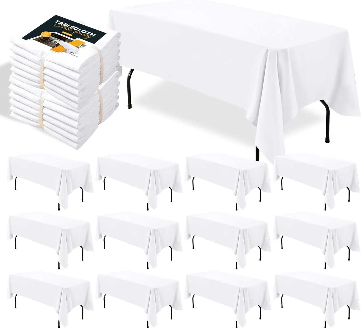 

12 Pack White Rectangle Tablecloth 60 x 102 Inch, Cross Ribbon Packing Reusable Table Clothes for 6 Foot Tables, Wrinkle