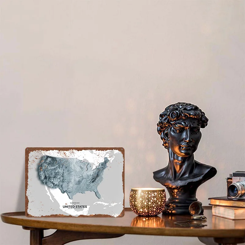 United States Relief Map Poster Customized Wall Art Vintage Metal Signs Retro Tin Plaque for Man Cave Aesthetic Decoration Decor