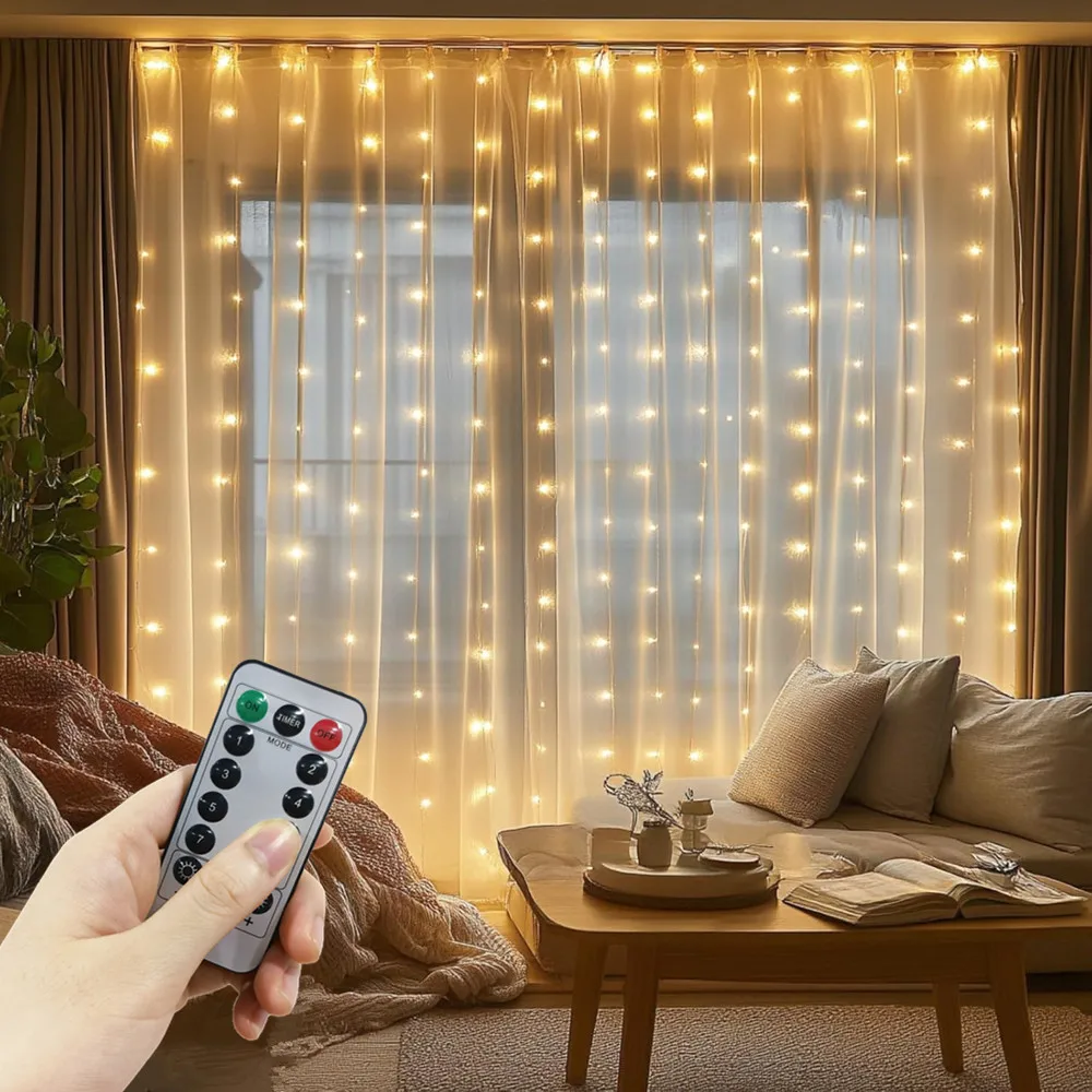 3/4/6m Fairy Lamp with 8 Mode USB Curtain Light LED Remote Control Christmas for Bedroom Window Wedding Holiday Party Decoration