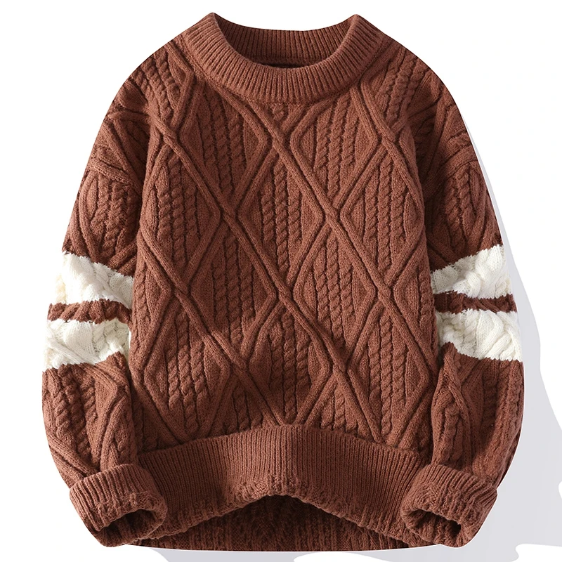 2023 Fall Winter Men Harajuku Christmas Style Sweater Top Quality Fashion Men's Knitted Pullovers Thick Warm Male Plaid Sweaters