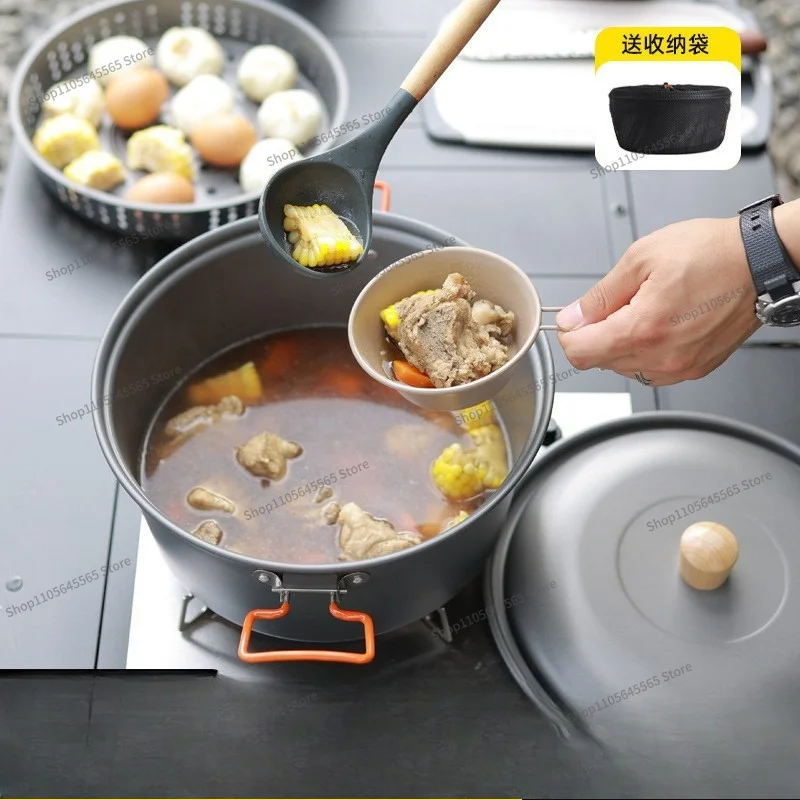 For Outdoor Cooking Pot 7.5L Large Capacity Aluminum Alloy Portable Camping Dual Use Pot