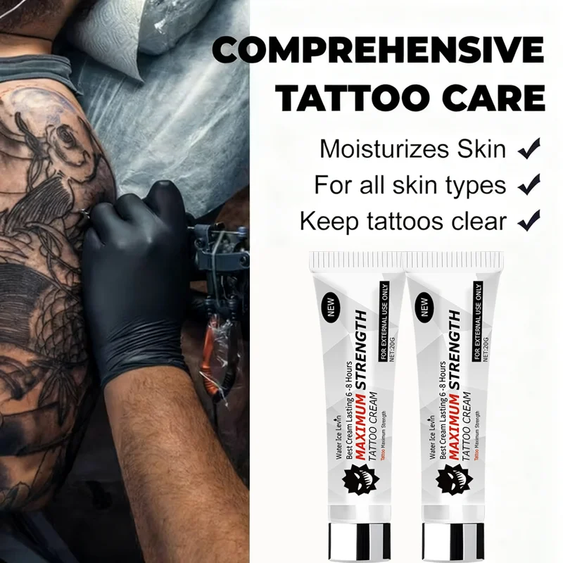 Maximum Strength Tattoo Cream - 6-8 Hour Moisturizing with Hyaluronic Acid & Aloe for New/Mature Tattoos
