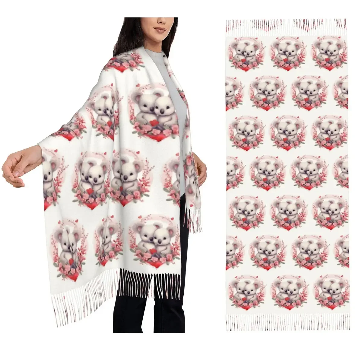 Шарф с кисточками на День святого Валентина «Мишки коалы» для женщин, мягкие теплые шали и накидки, большая осенне-зимняя шаль