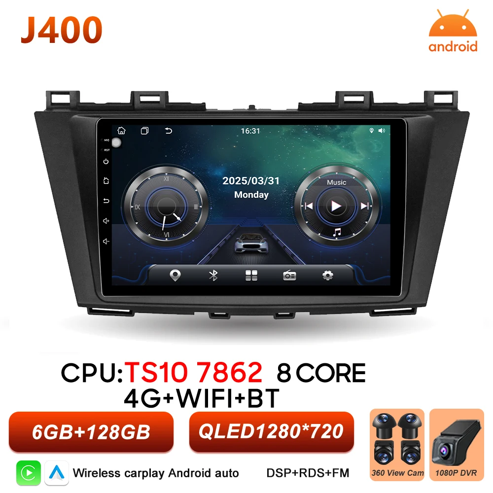2Din Android 16 Auto autoradio voor Mazda 5 CW 2010 2011 2012 2013 2014 2015 Carplay Navigatie Video Multimedia Speler DSP Stereo
