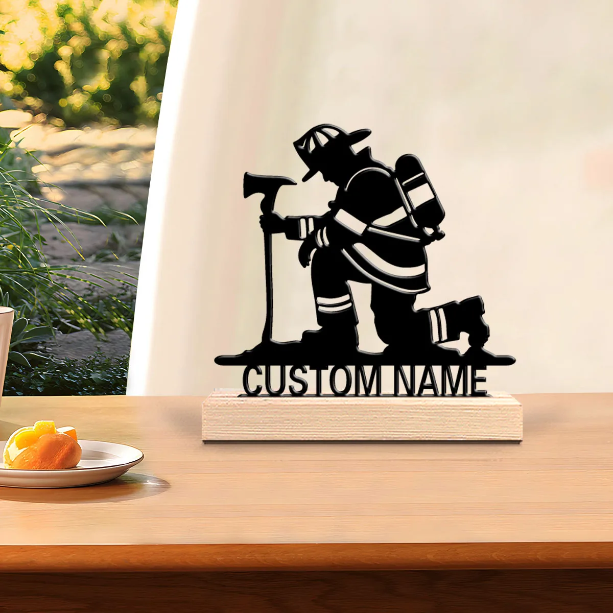 1pc Fashion miner Customized Text Tin Statue Art Figurine With Wood Base Iron Statue With Wood Base For Boys Gifts