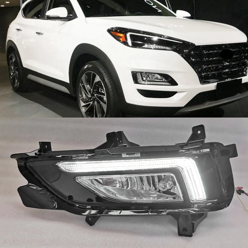 1 Pair Car DRL LED LED Fog Lamp Cover Daytime Running Lights 12V Daylight For Hyundai Tucson 2019 2020