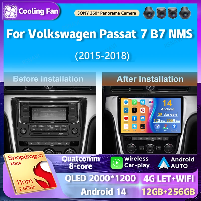 

Android 14 wifi+4G Carplay Car Radio For Volkswagen Passat 7 B7 NMS 2015 - 2018 Navigation GPS Multimedia Video Player Stereo BT