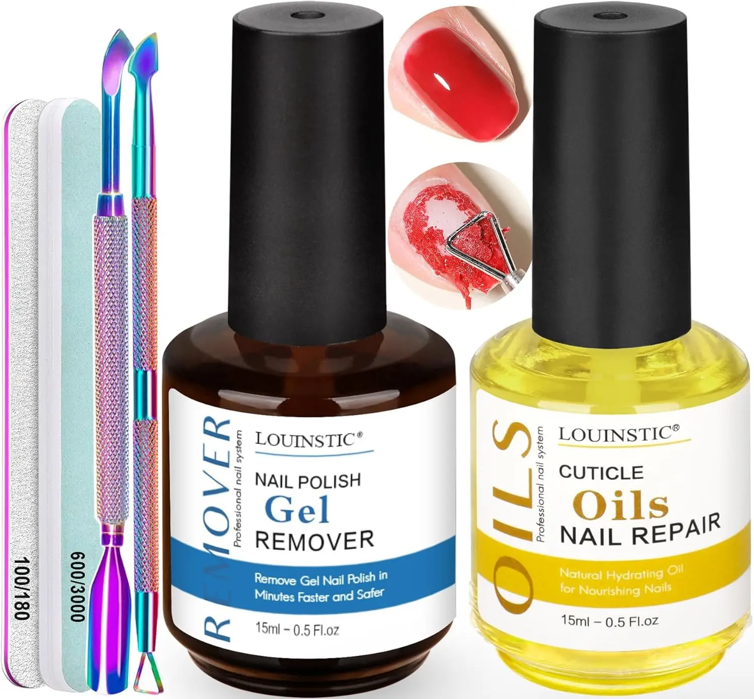 

Gel Polish Remover Kit with Cuticle Oil & Tool, No Soak or Wrap, Removes Gel in 2-5 Minutes