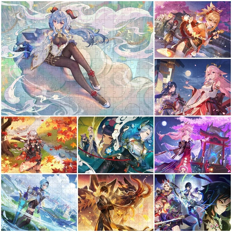 Genshin Impact Puzzle 300/500/1000 Pieces Anime Game Character Jigsaw Puzzles for Adult Stress Relief Toys Handmade Collection