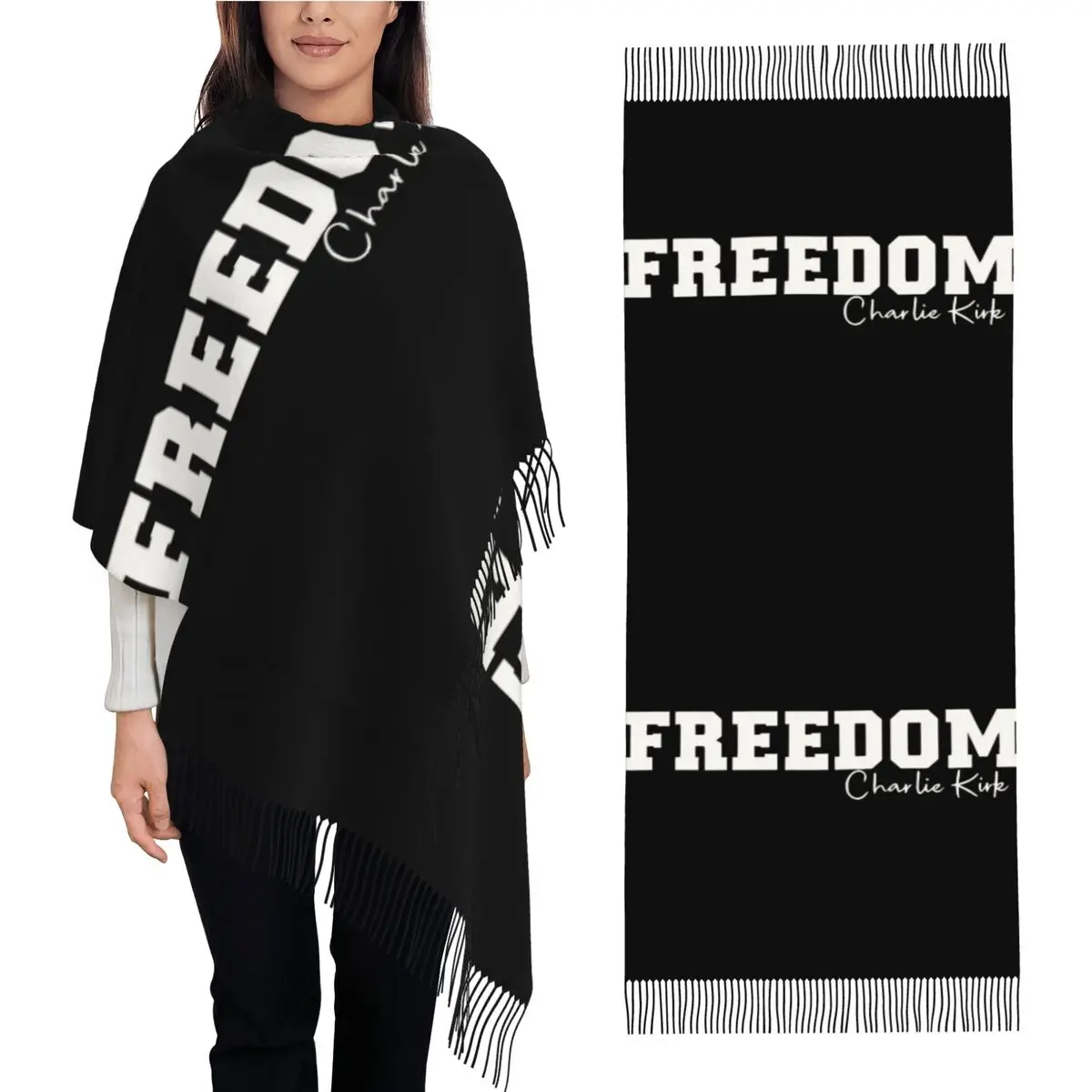 

Charlie Kirk Freedom RIP Scarf Keep Warm Shawls and Wrap with Long Tassel Men Women Casual Head Scarves Autumn Graphic Foulard