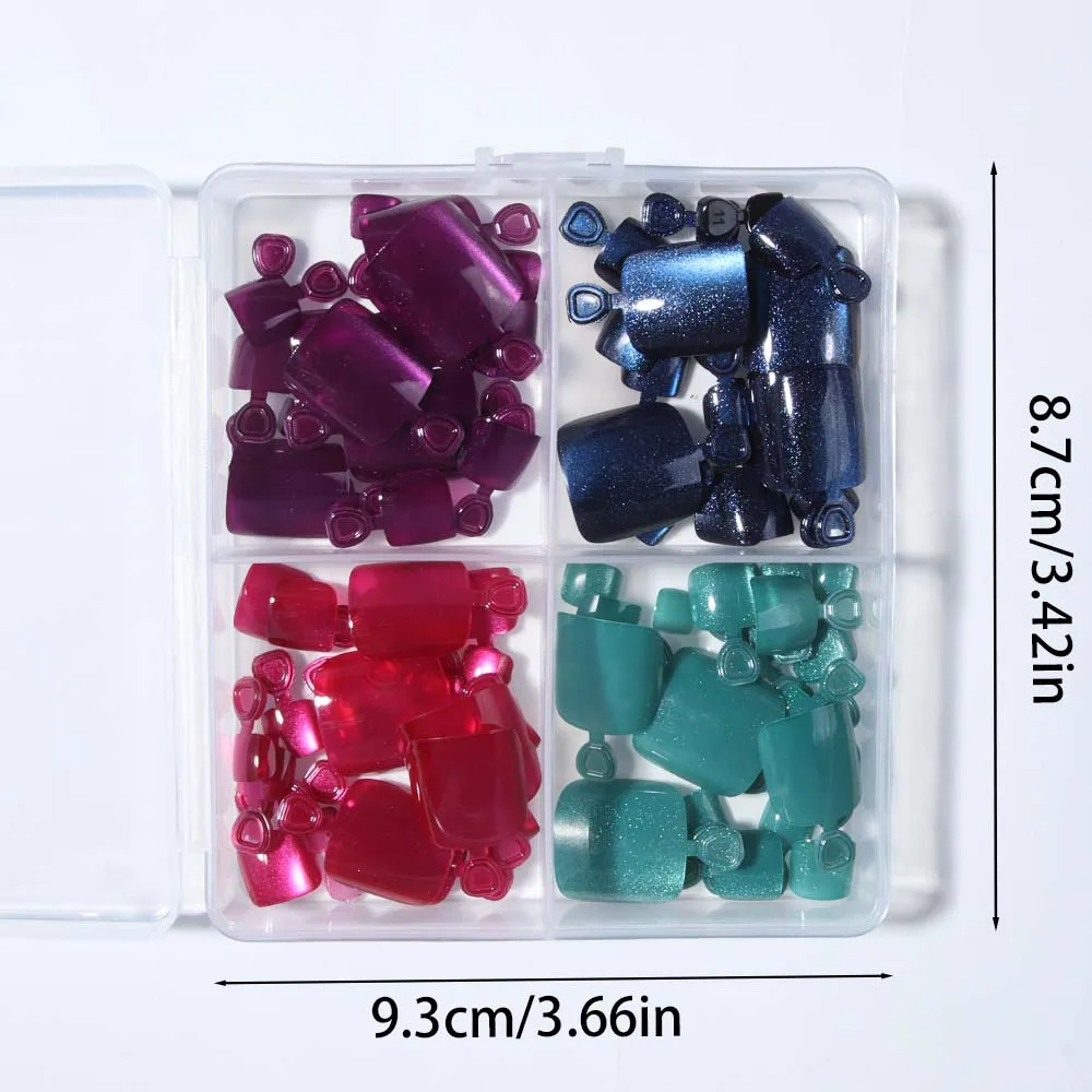 96 قطعة/صندوق (4 مختلط) أظافر صغيرة لأصابع القدم عيون القط اضغط على الأظافر أظافر صناعية قصيرة مثالية من الأكريليك، تتضمن: قطعة واحدة من غراء الجيلي و #5