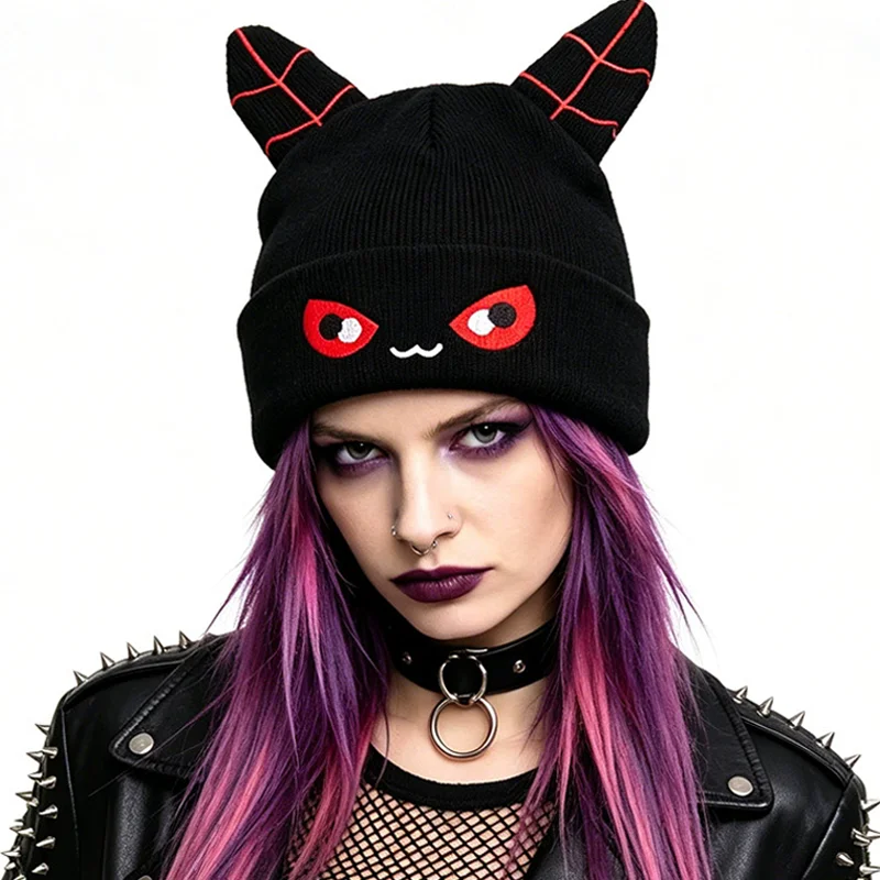 Halloween Elements Funny Knitted Hats Winter Warm Hip Hop Street Beanie Caps Devil Horn Men's Hat
