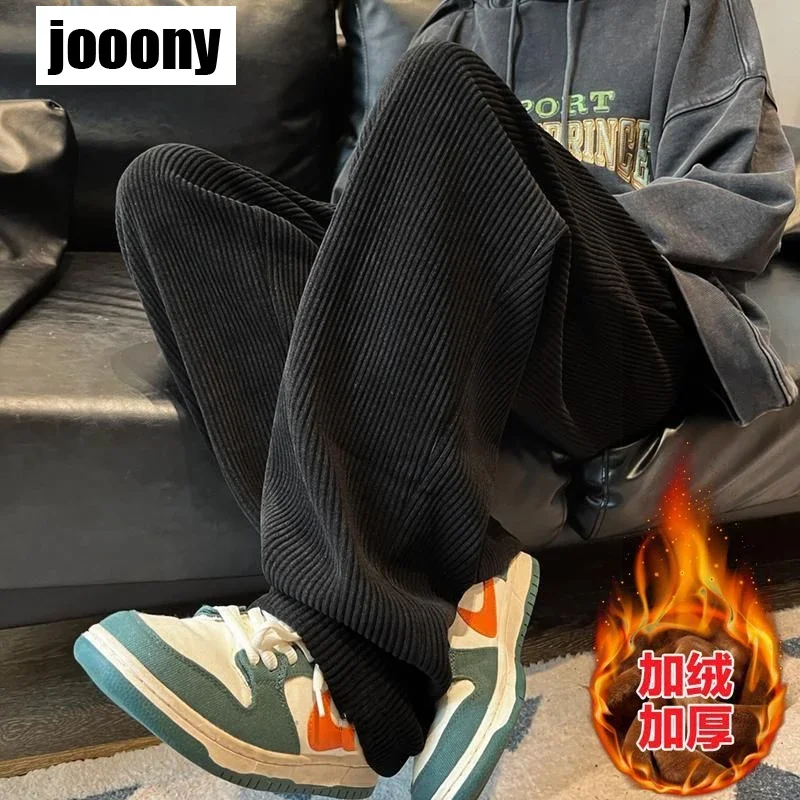 

Men Warm Autumn Winter Harajuku Korean Style Corduroy Pants Wide Baggy Straight Plush Thicken Trousers for Men Thermal Pants