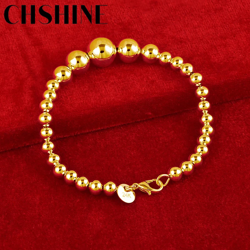 

CHSHINE 925 Sterling Silver Plated 18K Gold Smooth Beaded Bracelet For Women Wedding Engagement Party Fashion Charm Jewelry