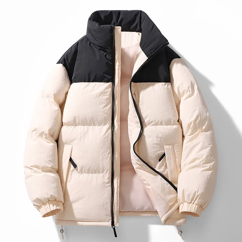Mens Winter Cotton Jacket Stand Collar Couple Thickened Padded Warm Bread Style Sports Leisure Trendy Outerwear Coat