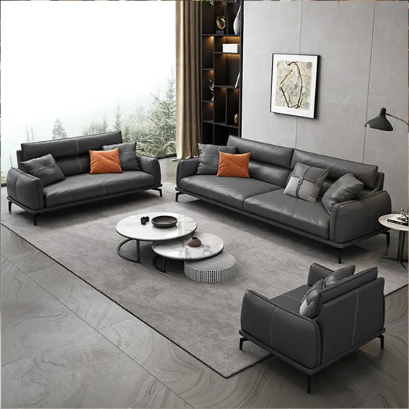 

Luxury Modern Office Furniture Genuine Leather Two-Seater Sofa Set with Desk Genuine Leather