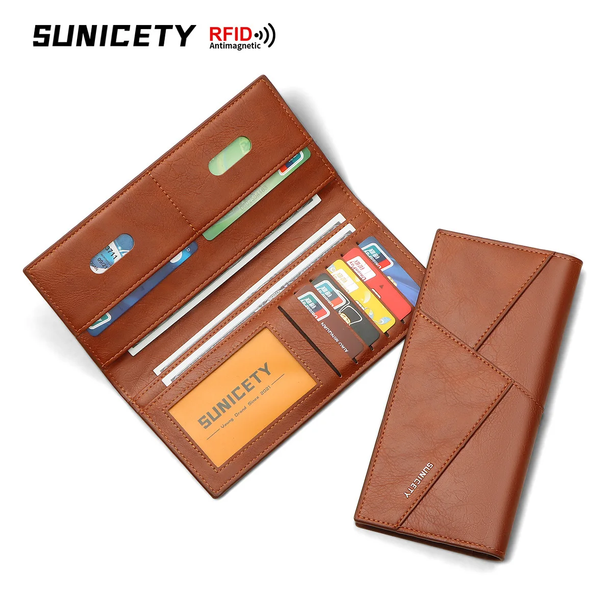 Men's LongWallet Ultra-Thin Multi-Functional Soft Leather Bifold Wholesaler Cross-Border New Style European And American Anti-Th