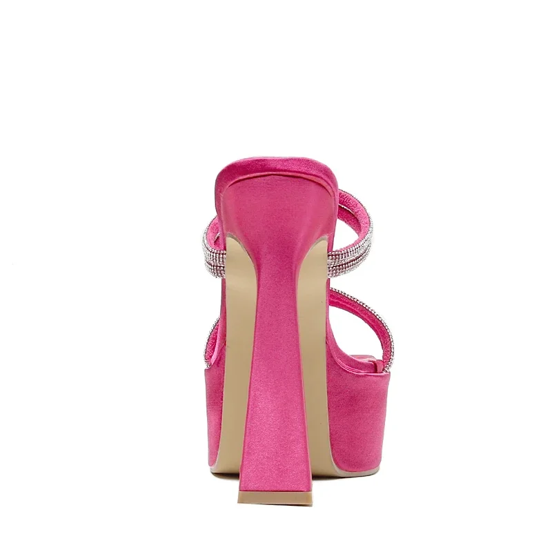Aneikeh 2025 Sexy Steel Pipe Dance Shoes Crystal Square Head Open Toe Platform Super High Heels Mature Women Party Dress Zapatos