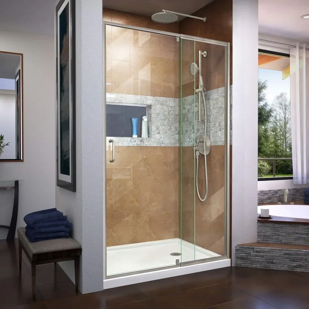 

Shower Door, 38-42 "W X 72 "H, Semi-Frameless Pivot Doors, Brushed Nickel, Bathroom Shower Glass Door